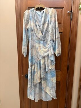 Steve Madden Blue and Cream High-Low Wrap Dress